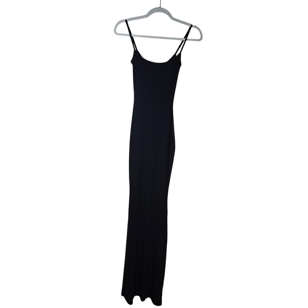 SKIMS Soft Lounge Long Slip Dress Women XS Black Ribbed Bodycon Maxi Minimalist